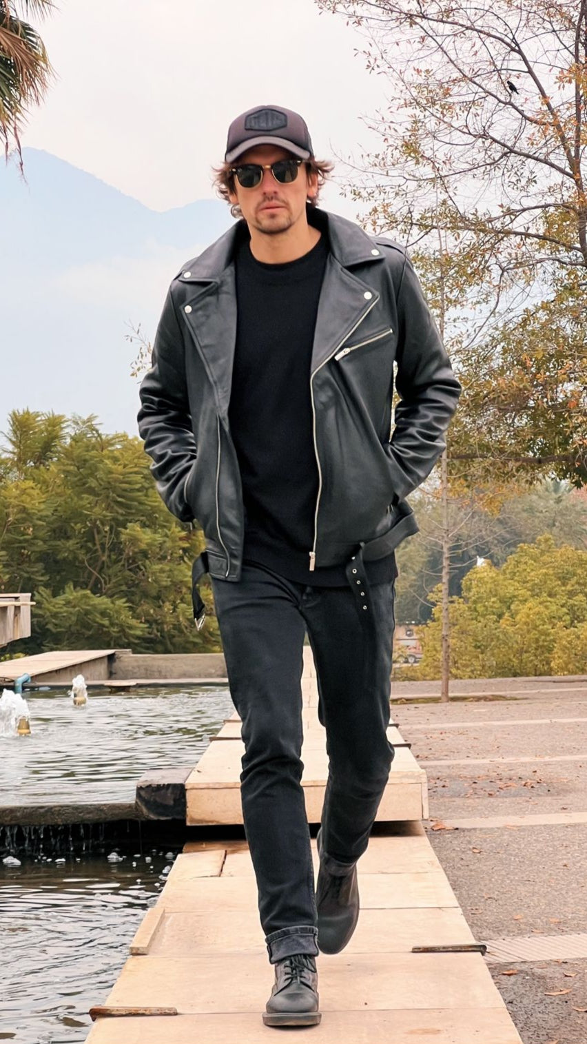 Chaqueta Biker Cazadora Cuero Rockera Cuero Biker Hombre