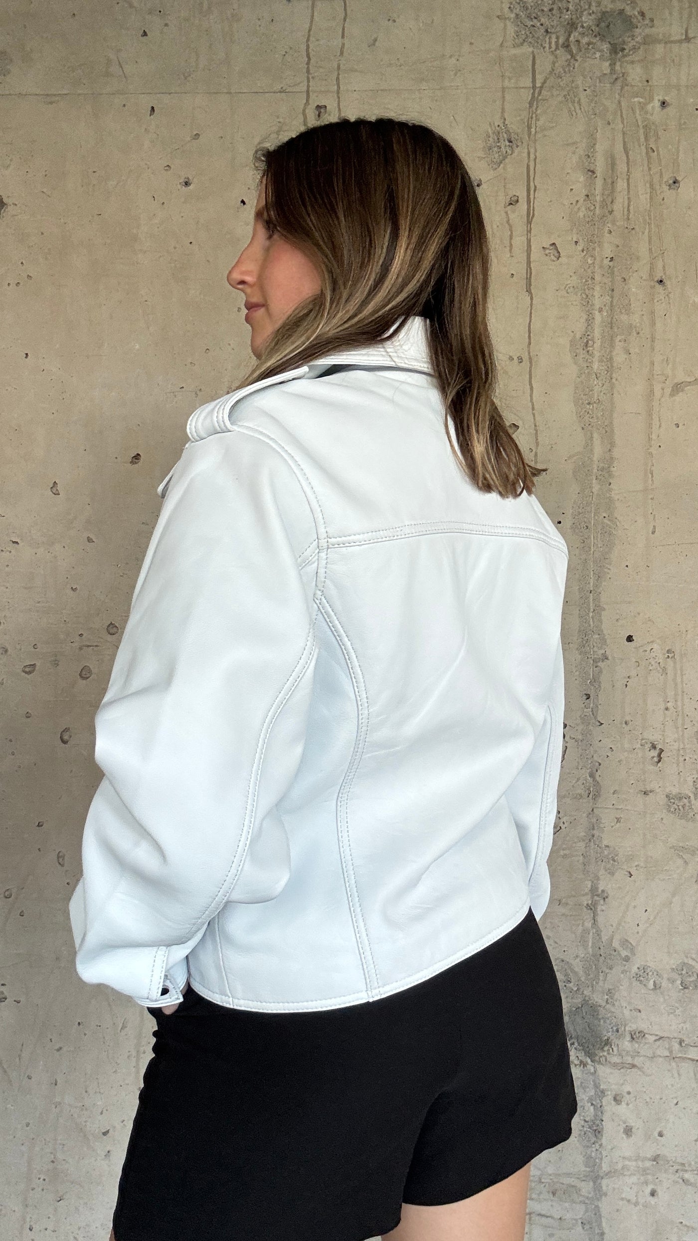 Chaqueta Cuero  Grey Blanco Oversize