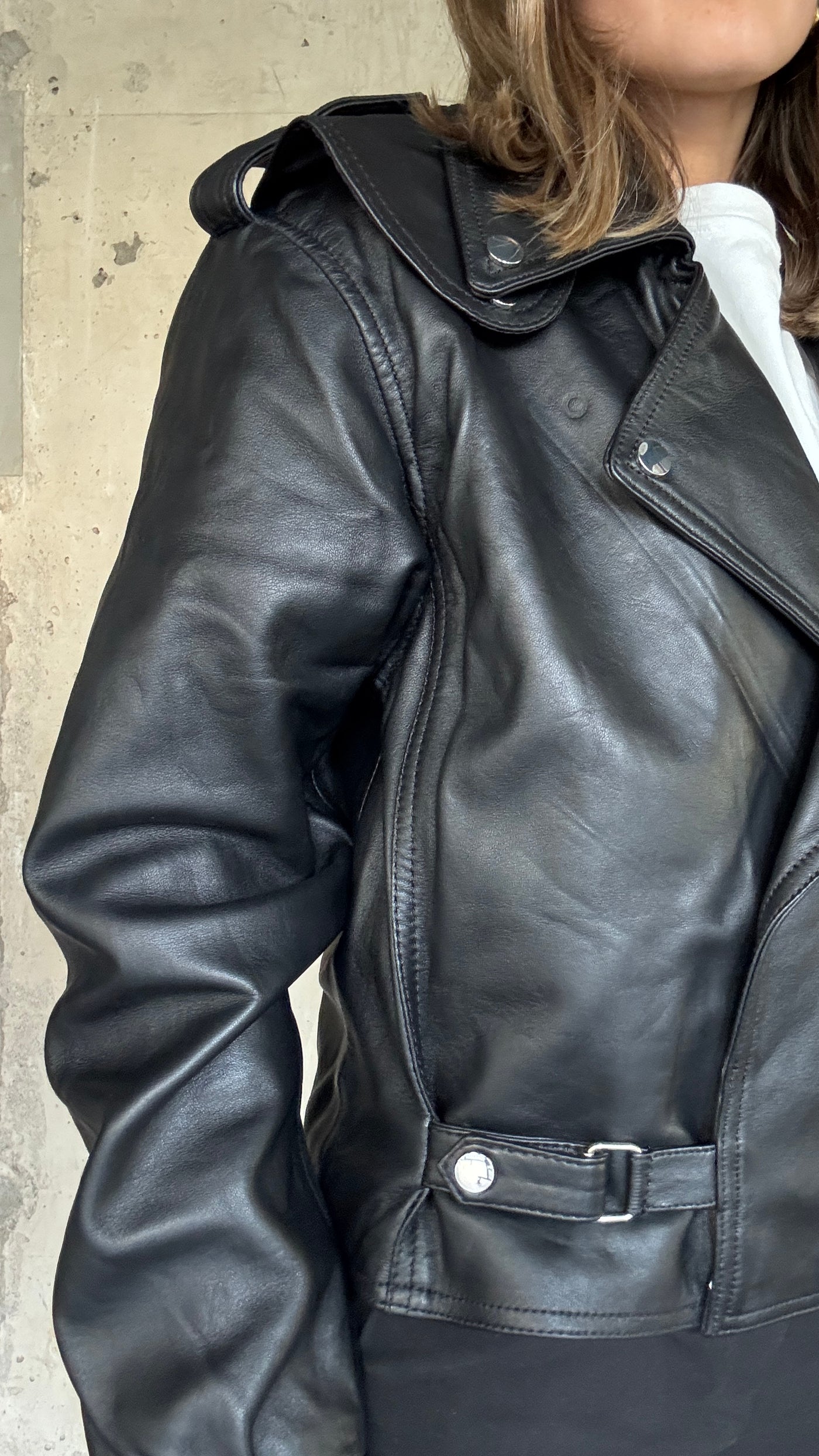 Chaqueta Cuero  Grey Negro Oversize