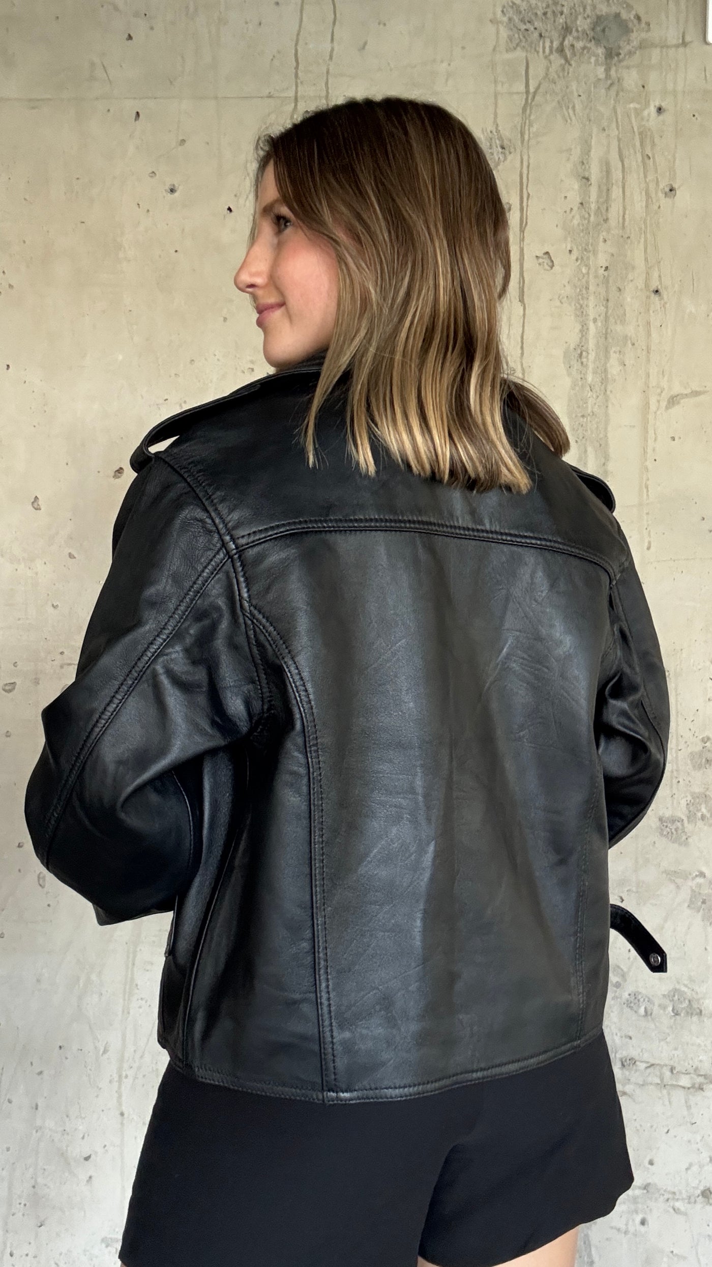 Chaqueta Cuero  Grey Negro Oversize