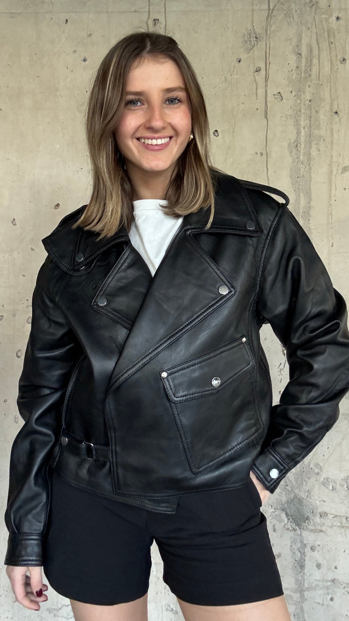 Chaqueta Cuero  Grey Negro Oversize