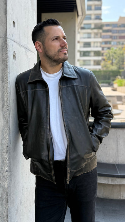 Chaqueta Cuero Hombre Imola Negro Desgastado