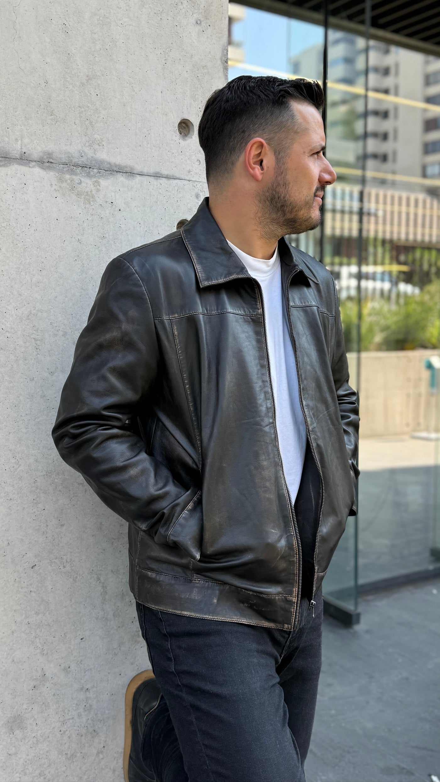 Chaqueta Cuero Hombre Imola Negro Desgastado