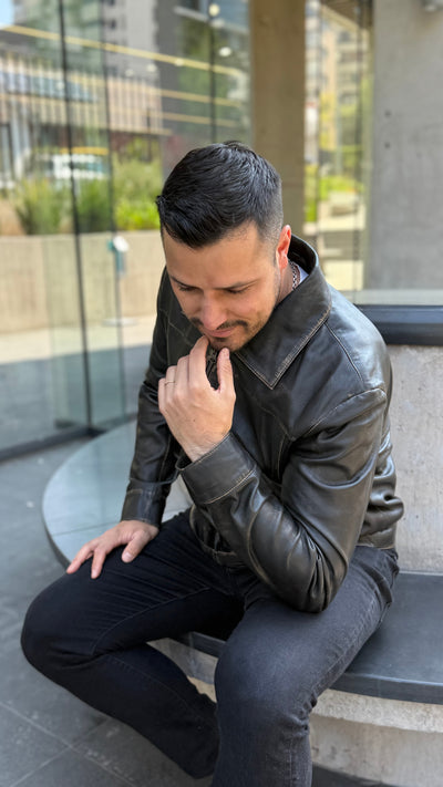 Chaqueta Cuero Hombre Imola Negro Desgastado