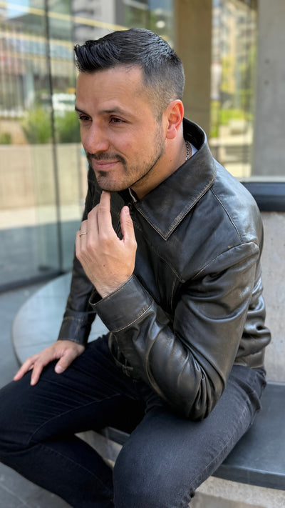 Chaqueta Cuero Hombre Imola Negro Desgastado