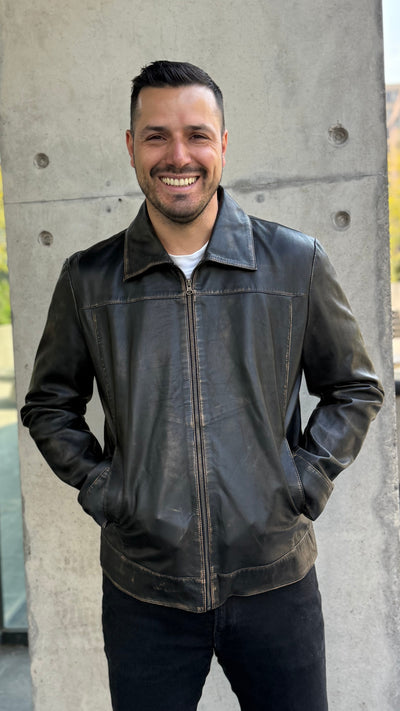 Chaqueta Cuero Hombre Imola Negro Desgastado