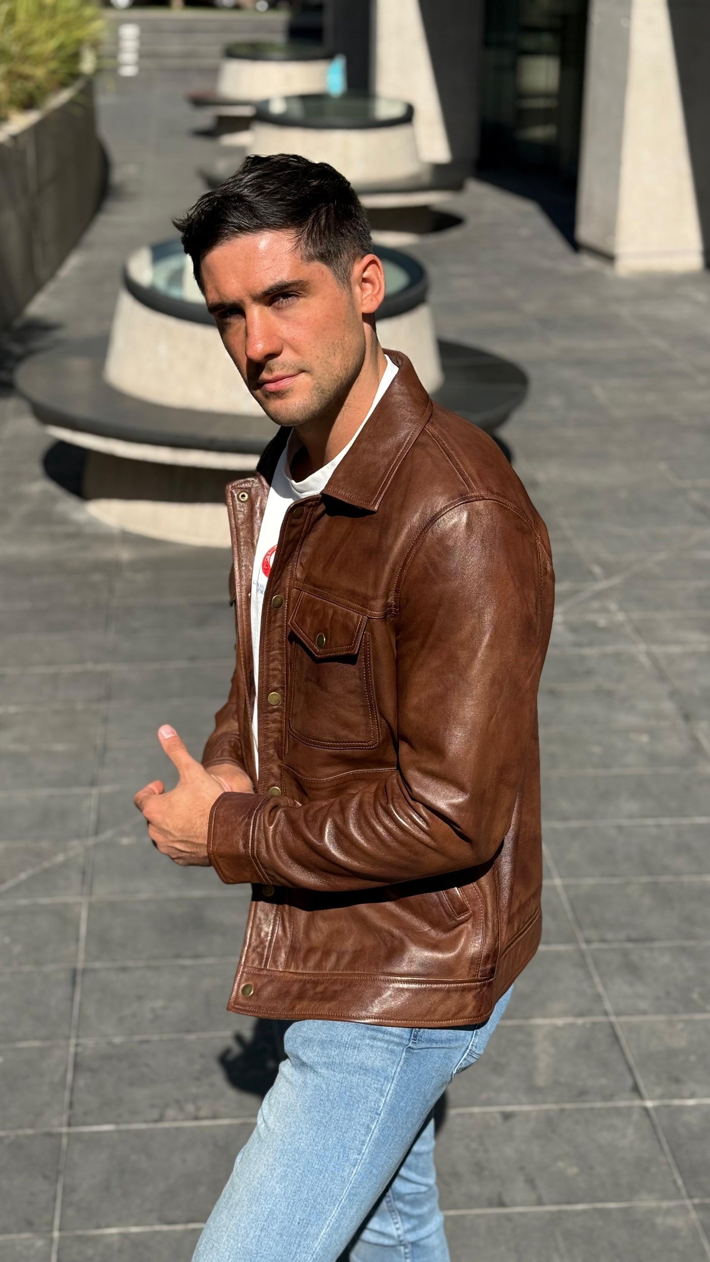 Chaqueta Cuero Nirvana Tabaco