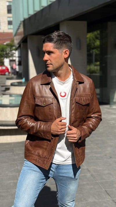 Chaqueta Cuero Nirvana Tabaco