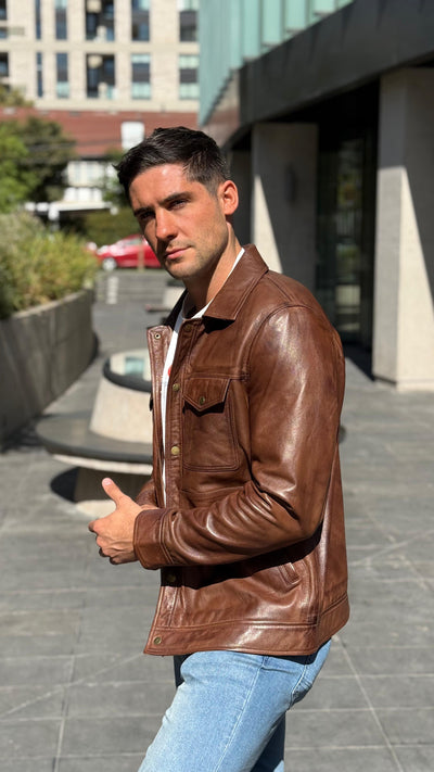 Chaqueta Cuero Nirvana Tabaco