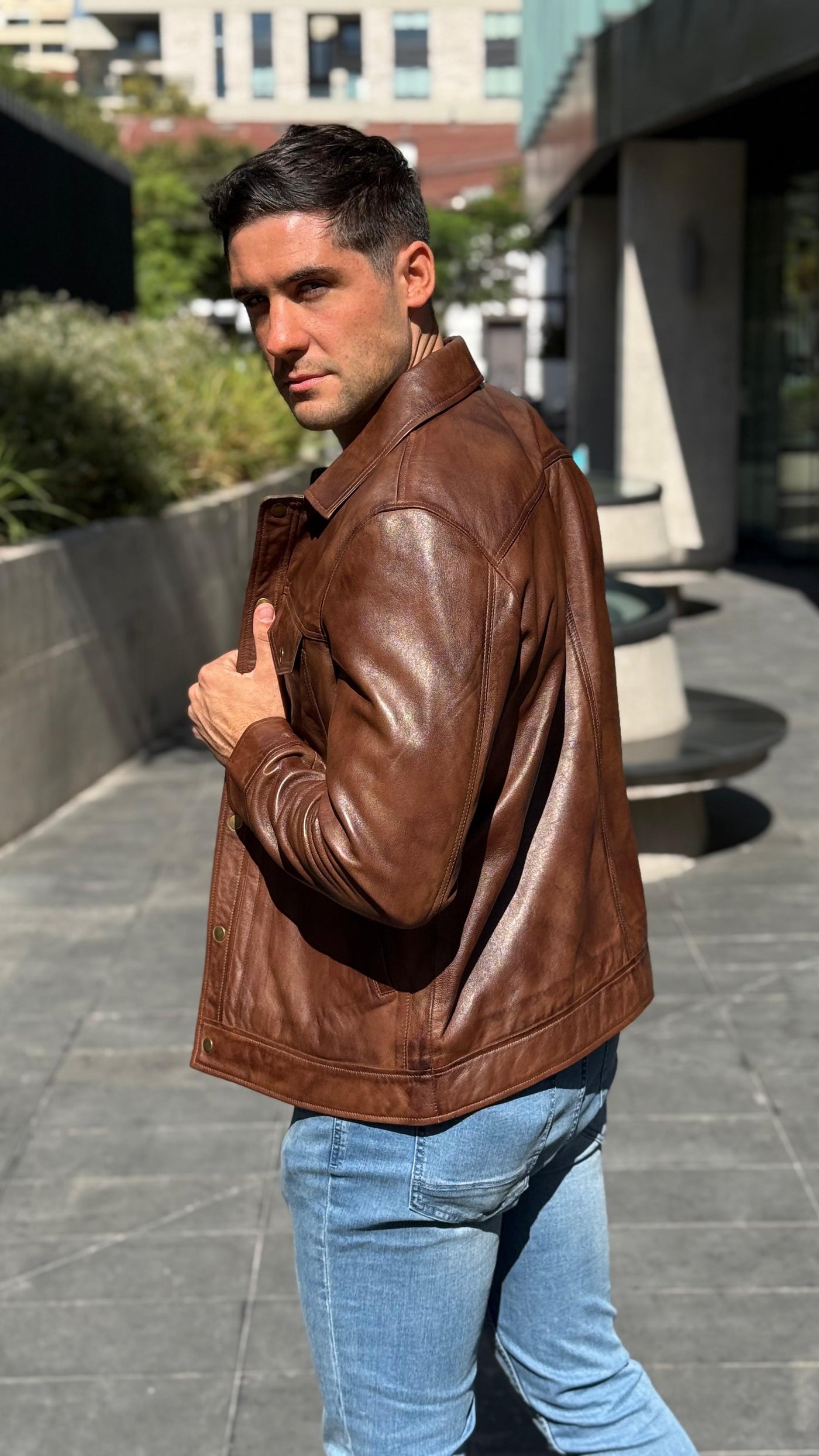 Chaqueta Cuero Nirvana Tabaco