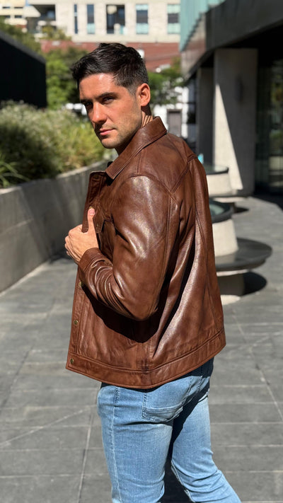 Chaqueta Cuero Nirvana Tabaco
