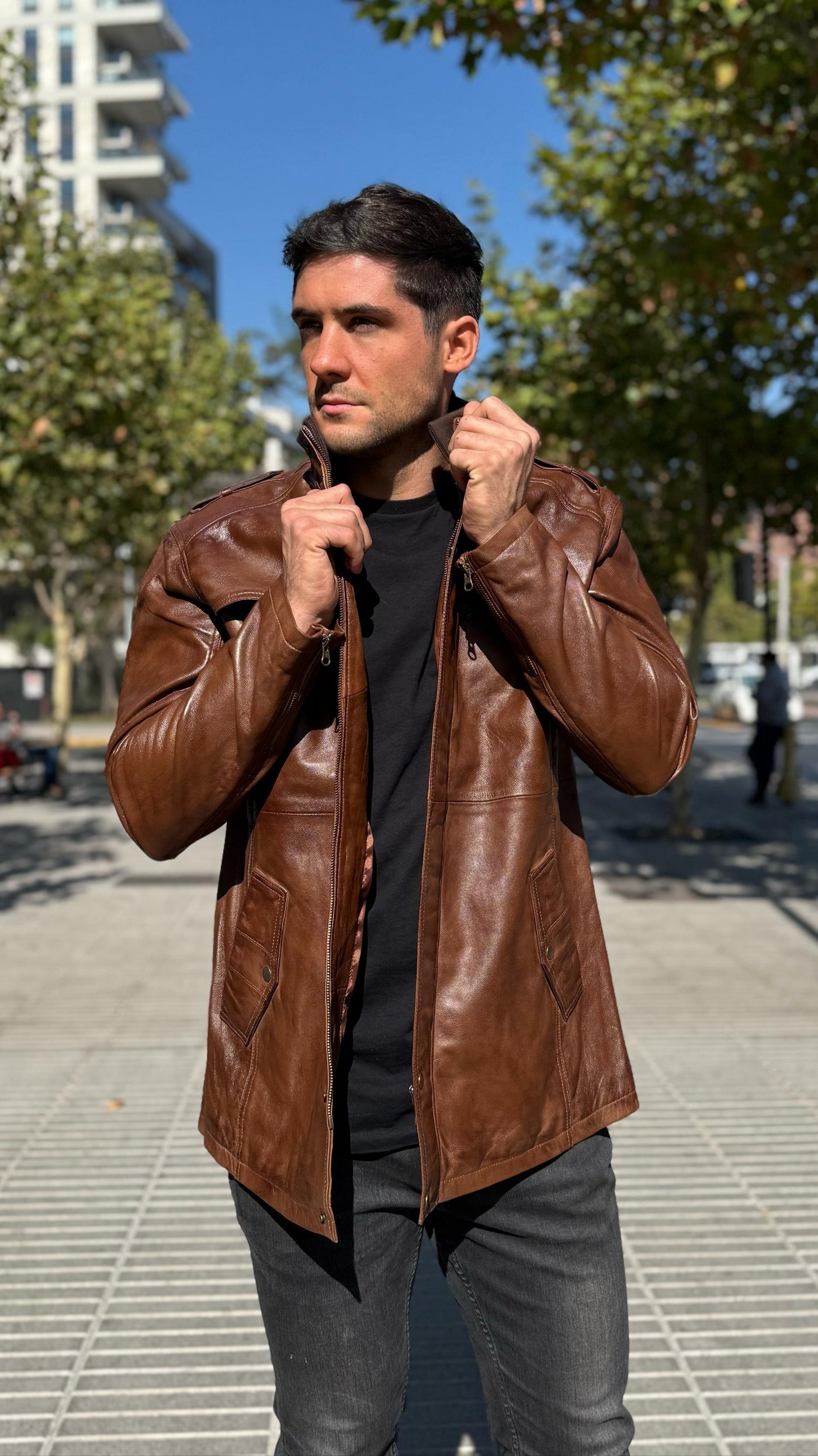 Chaqueta Cuero Germain Tabaco