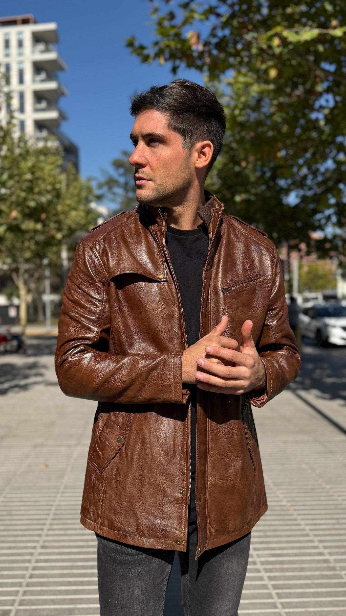 Chaqueta Cuero Germain Tabaco