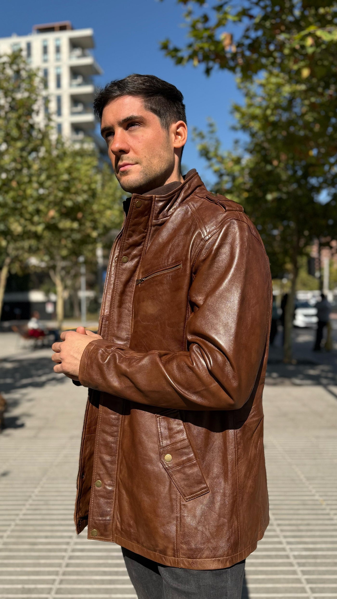 Chaqueta Cuero Germain Tabaco