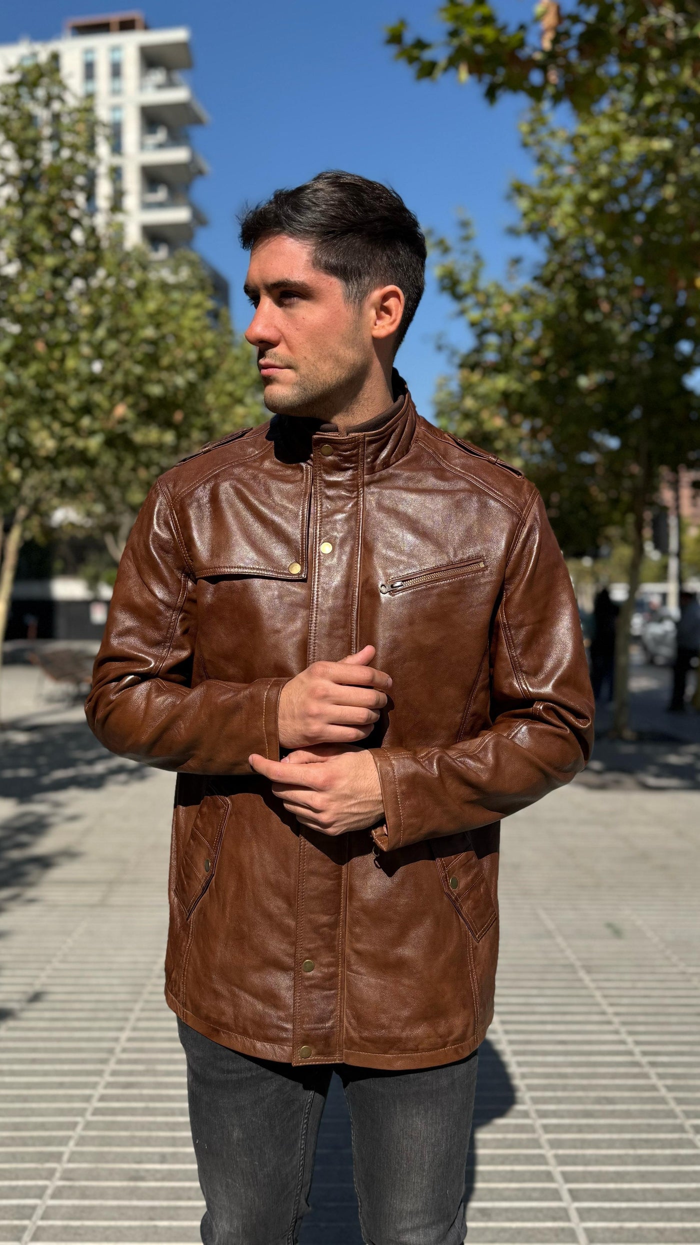 Chaqueta Cuero Germain Tabaco
