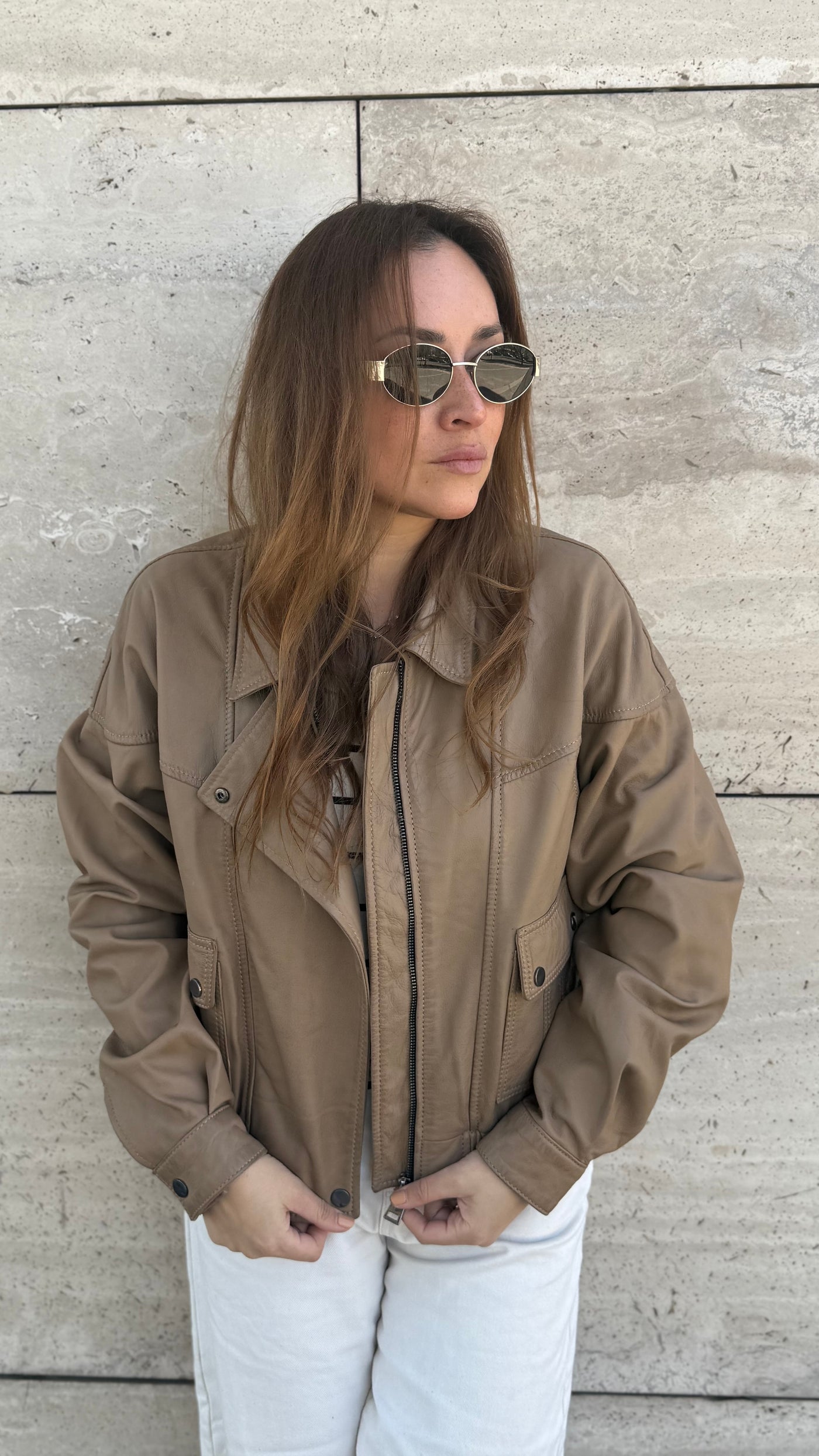 Chaqueta Cuero Orel Arena