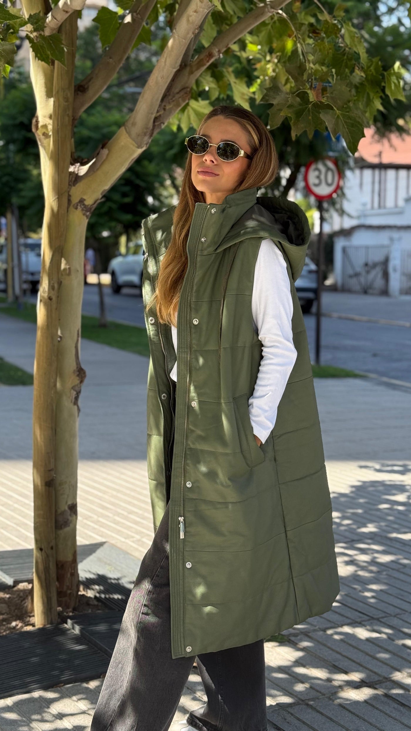 Abrigo Cuero Colón Verde claro sin mangas