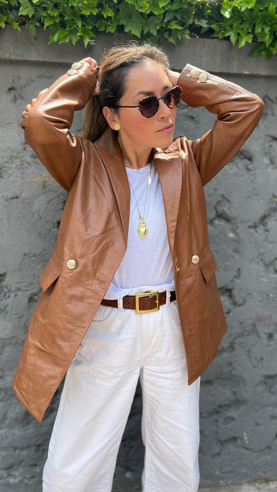 Blazer Cuero Burdeos Camel