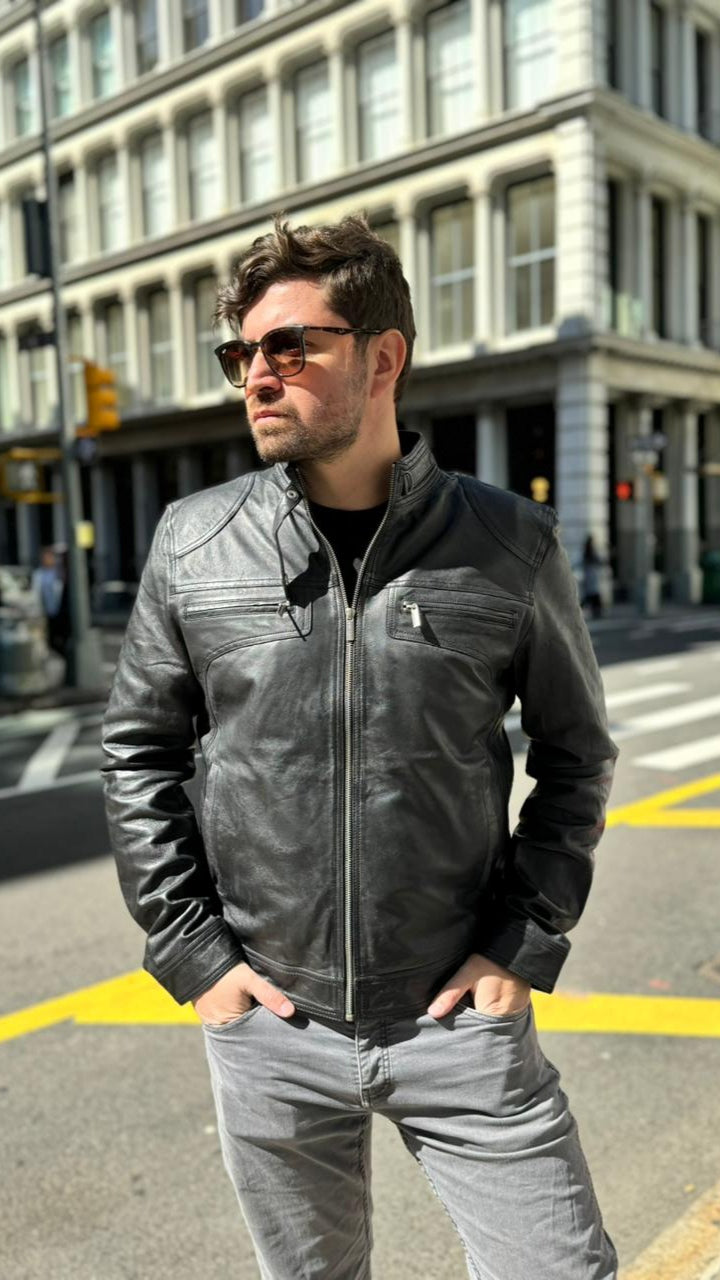 Chaqueta Cuero Hombre Badar Negro