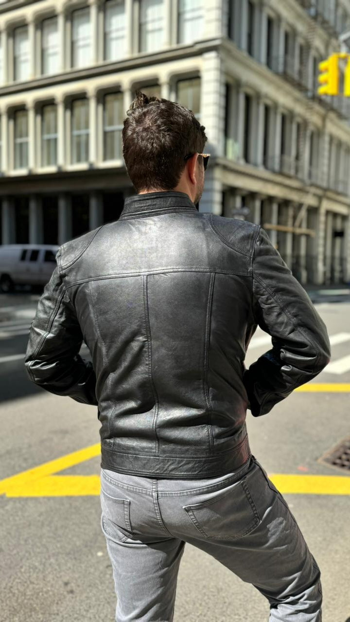 Chaqueta Cuero Hombre Badar Negro – Boloma Leathers