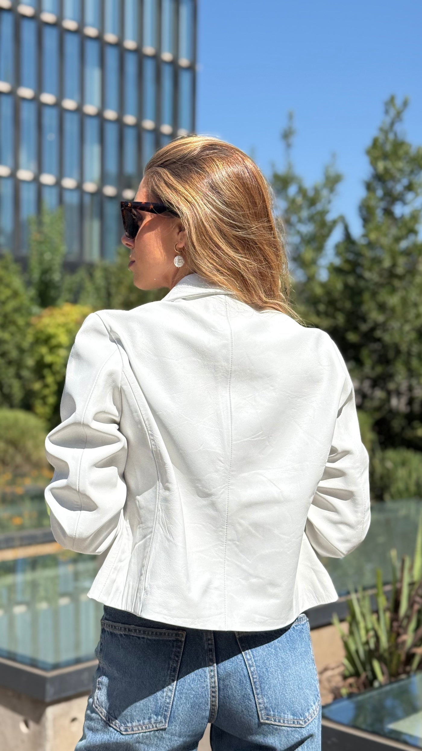 Chaqueta Cuero Palma Blanco