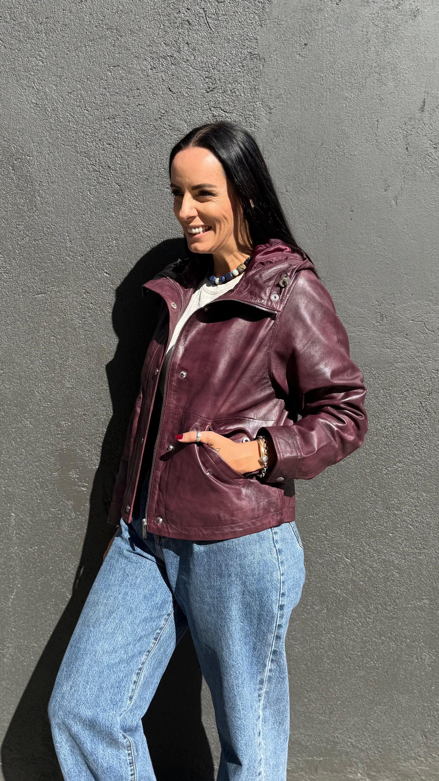 Chaqueta Cuero Gracia Burdeo