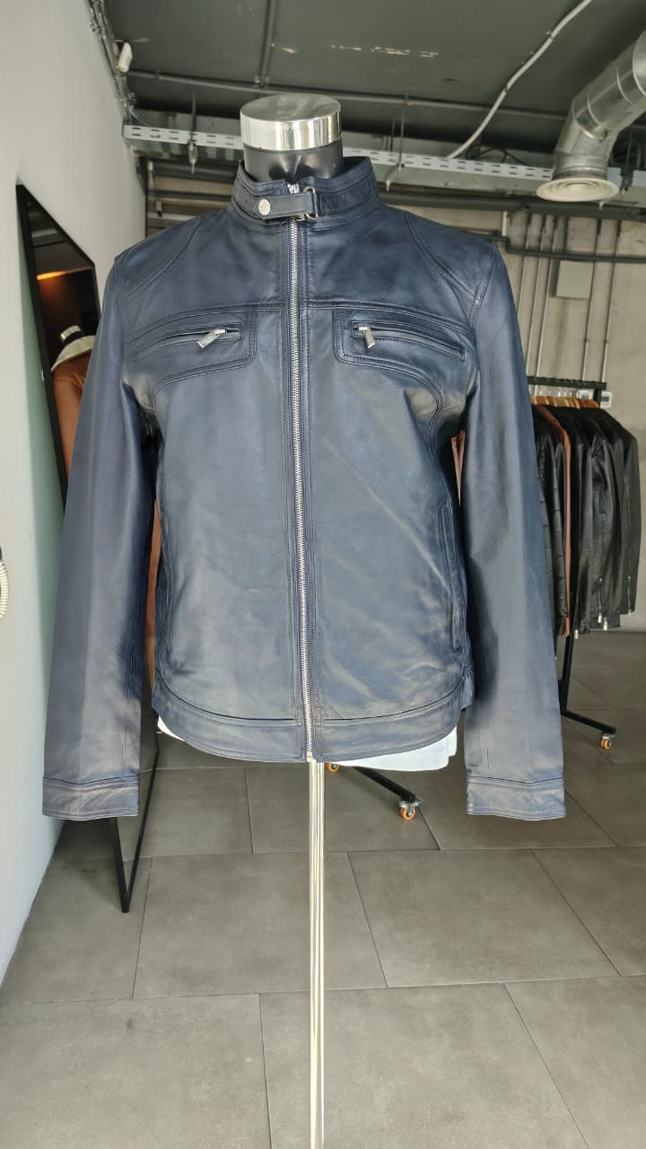 Chaqueta Cuero Hombre Badar Azul Marino