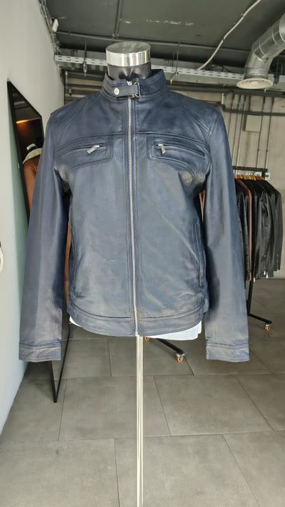 Chaqueta Cuero Hombre Badar Azul Marino