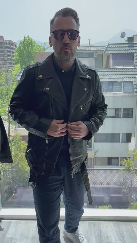 Chaqueta Cuero Hombre Barcelona Negro Desgastado