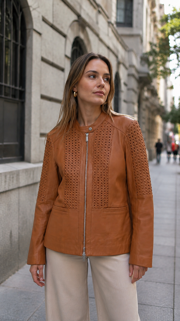 Chaqueta Cuero Teresa Camel