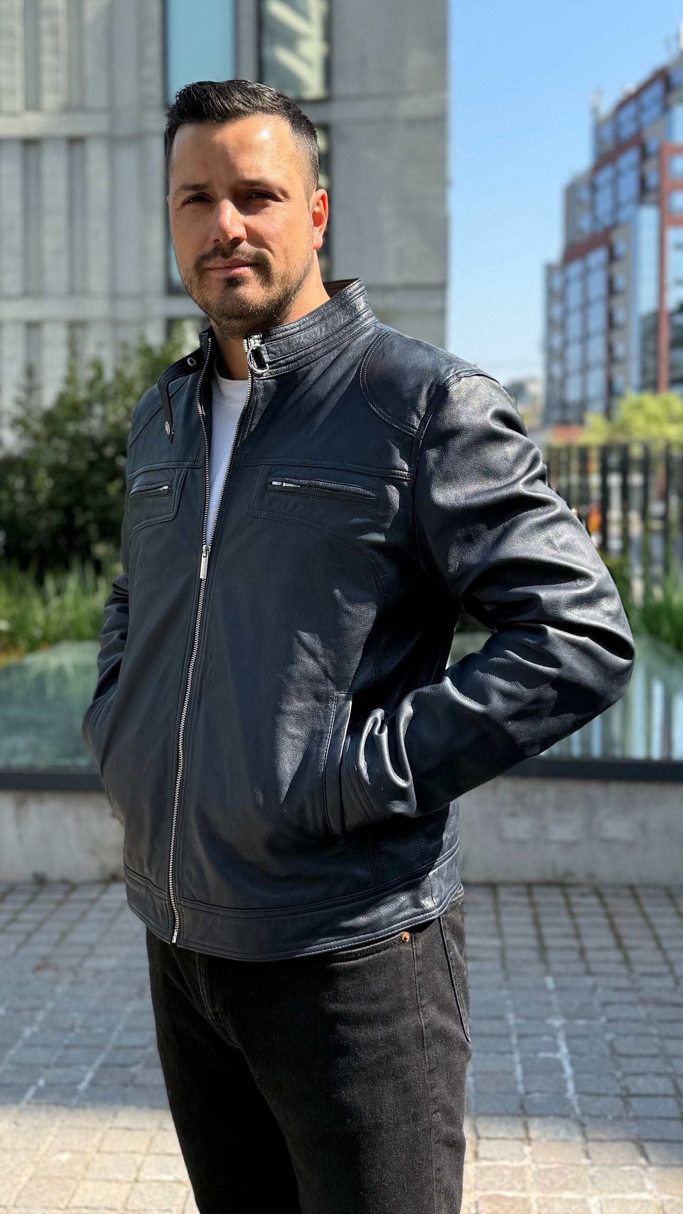 Chaqueta Cuero Hombre Badar Azul Marino