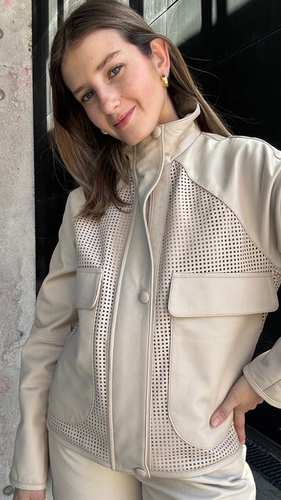 Chaqueta Cuero Natal Hueso Oversize