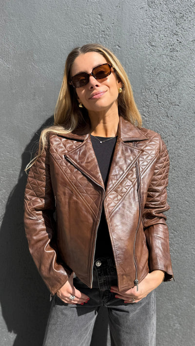 Chaqueta Cuero Pompeya Tabaco
