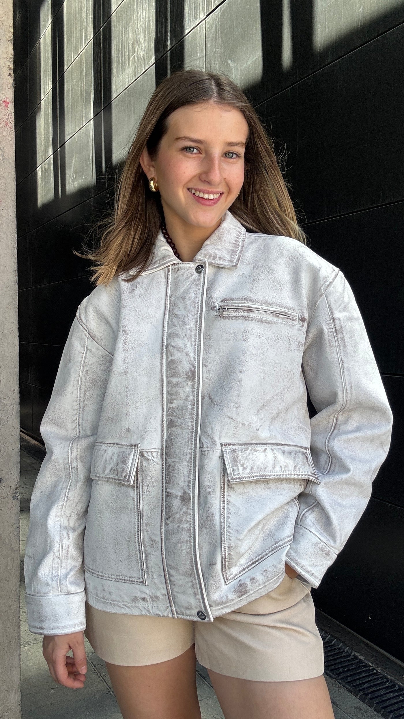 Chaqueta Cuero Dicomo Blanco/Taupe wax