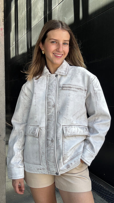 Chaqueta Cuero Dicomo Blanco/Taupe wax