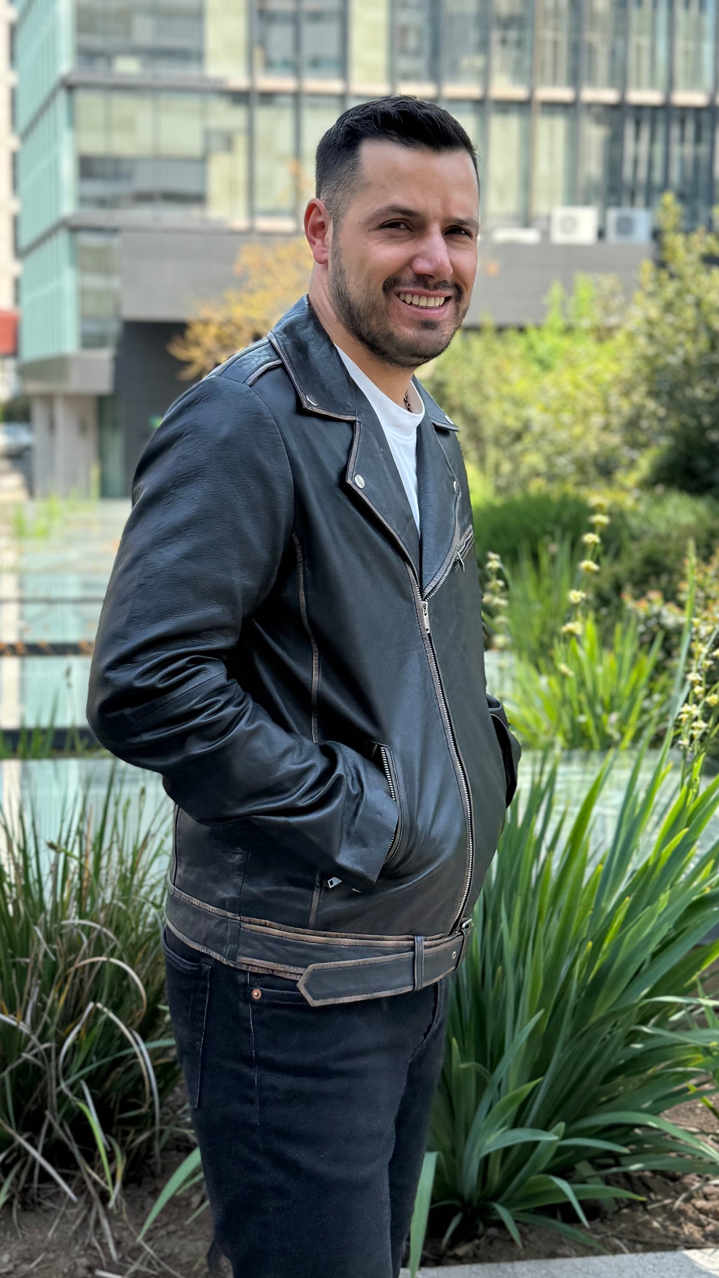 Chaqueta Cuero Hombre Barcelona Negro Desgastado