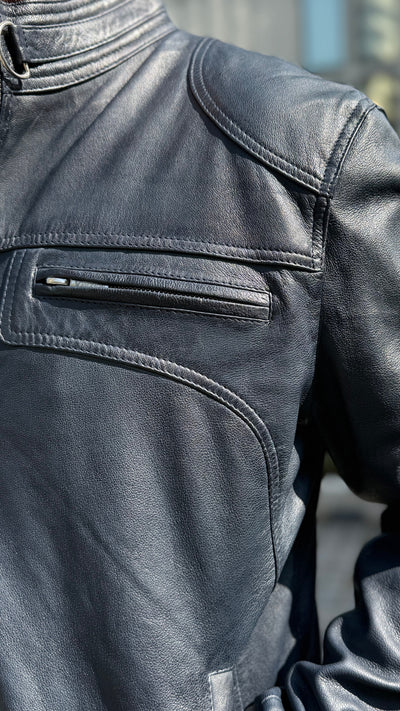 Chaqueta Cuero Hombre Badar Azul Marino