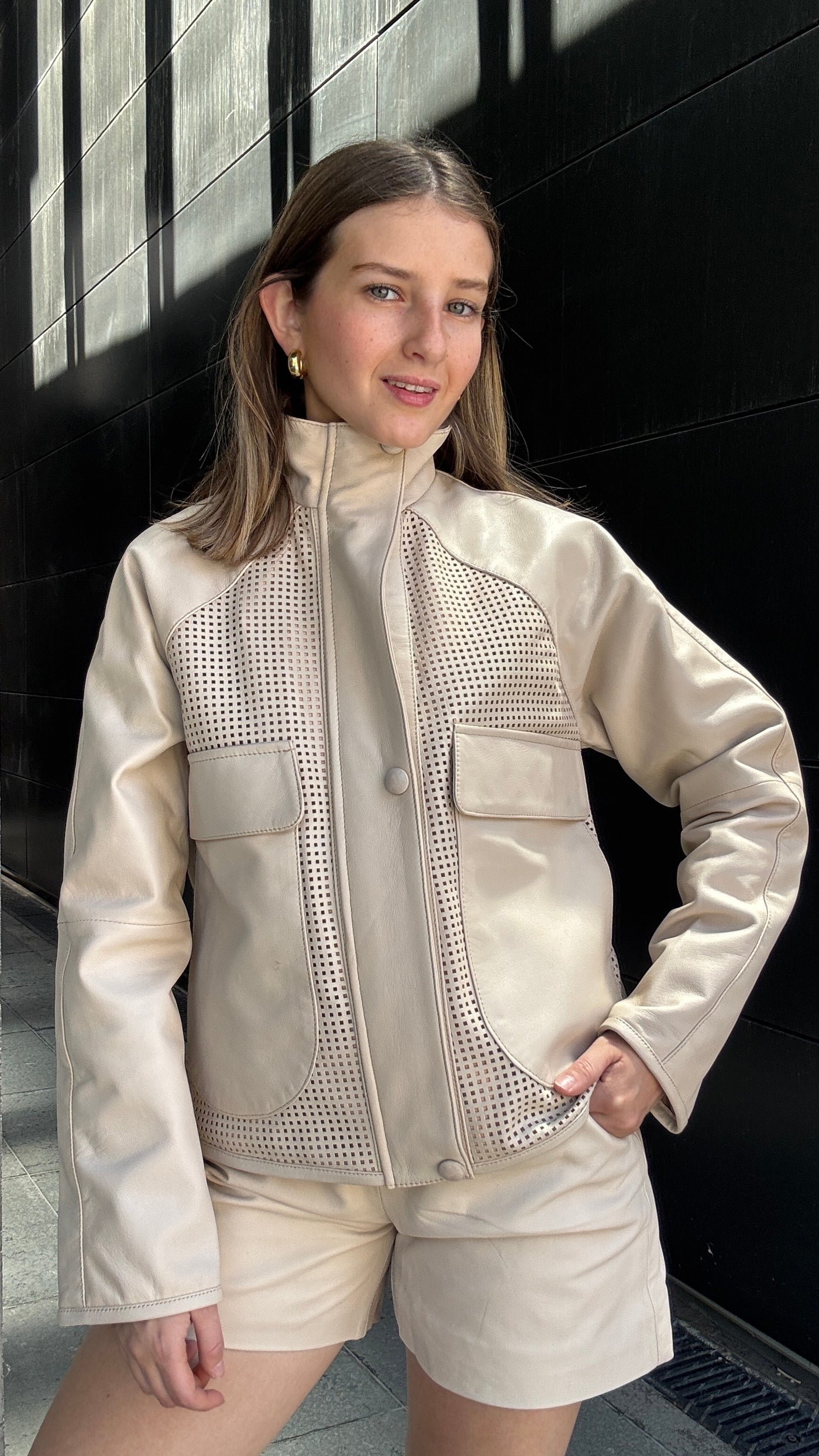 Chaqueta Cuero Natal Hueso Oversize