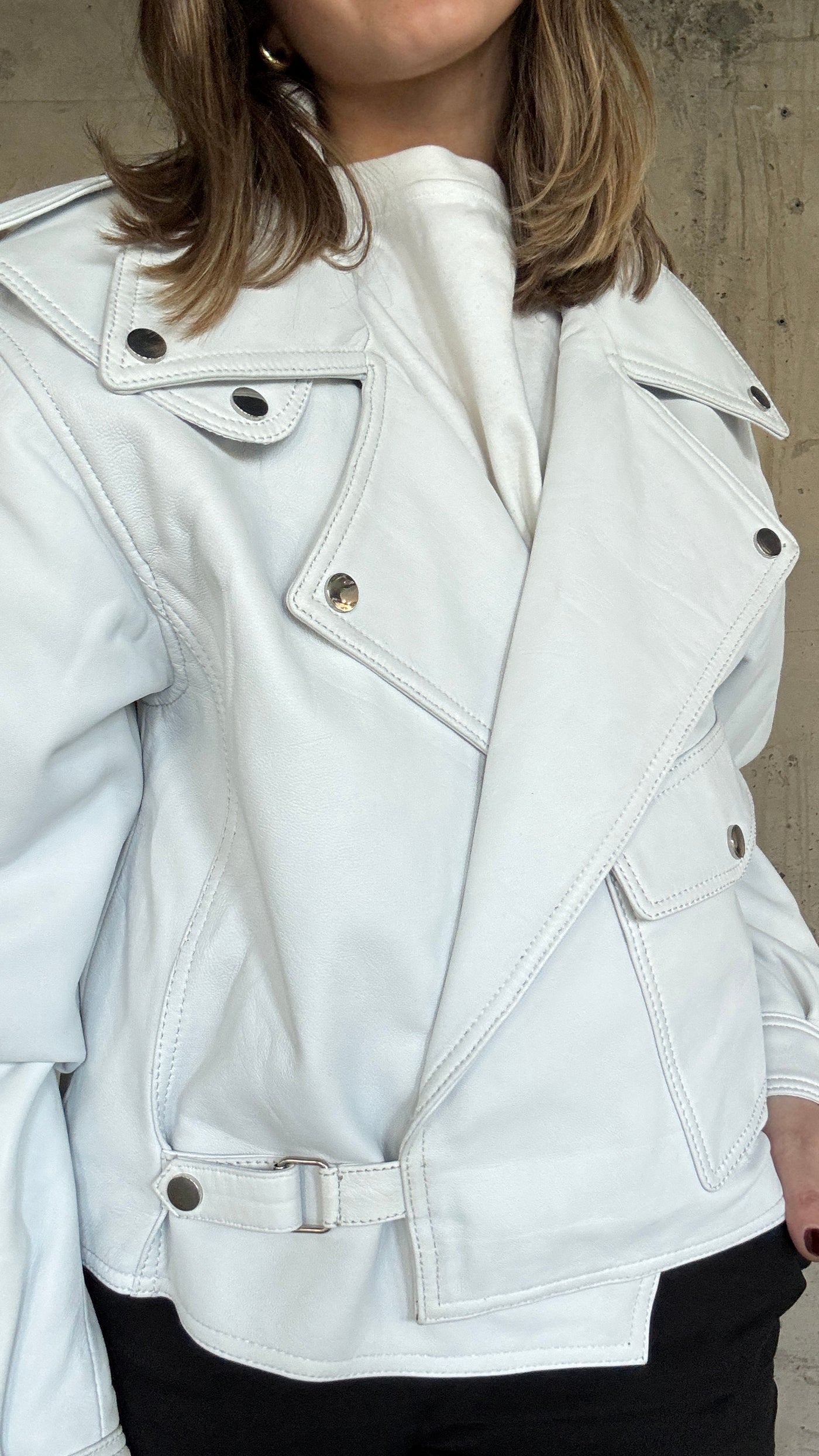 Chaqueta Cuero  Grey Blanco Oversize