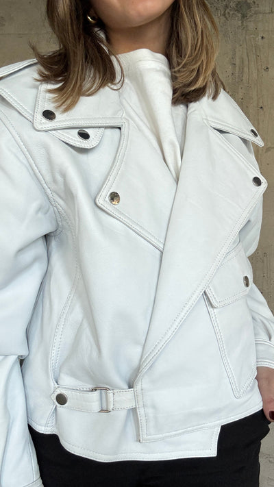 Chaqueta Cuero  Grey Blanco Oversize