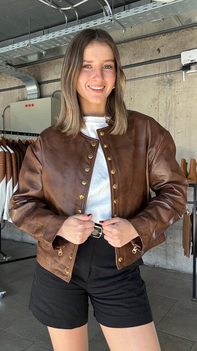 Chaqueta Cuero Fitzroy Tabaco