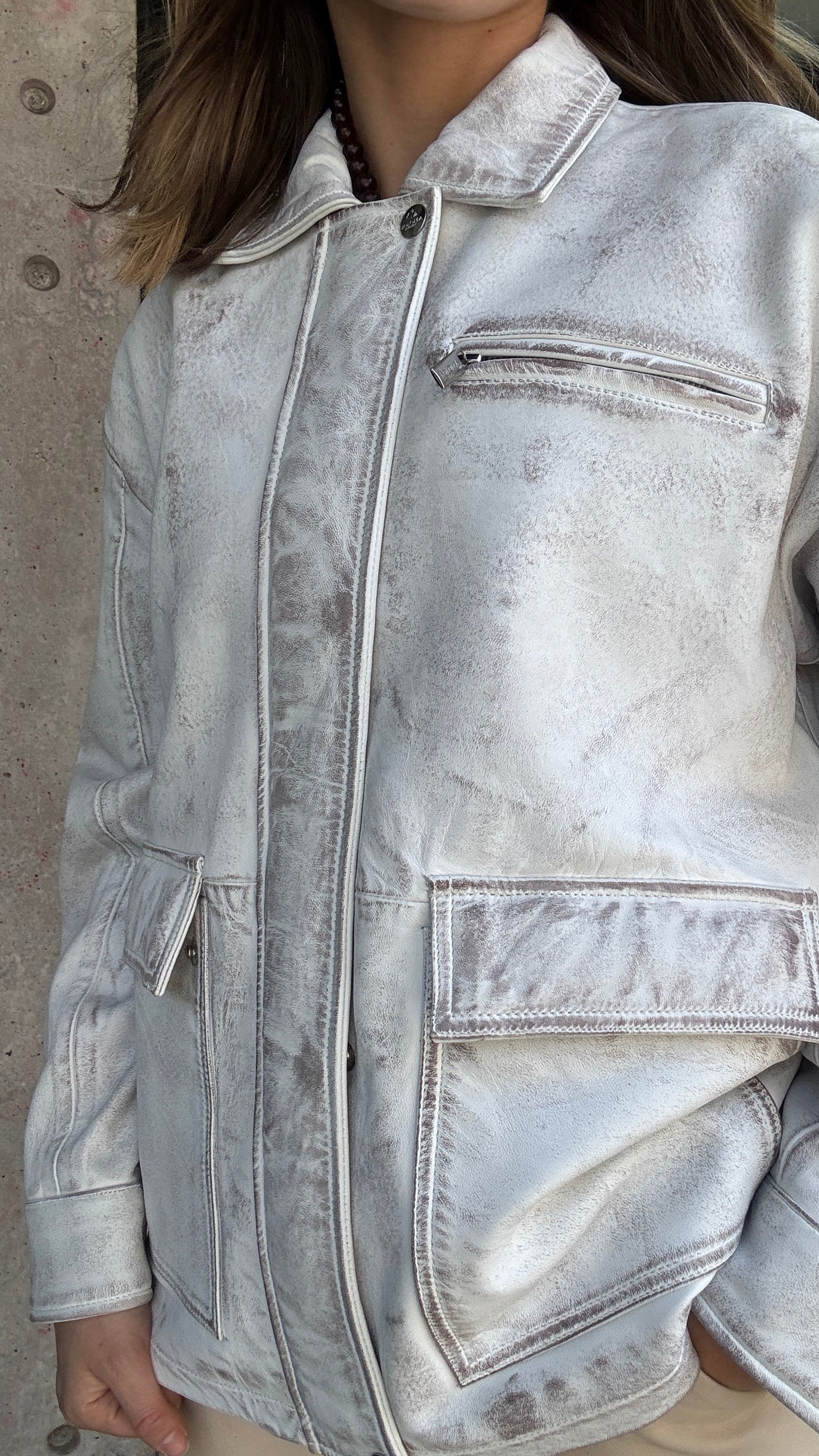 Chaqueta Cuero Dicomo Blanco/Taupe wax