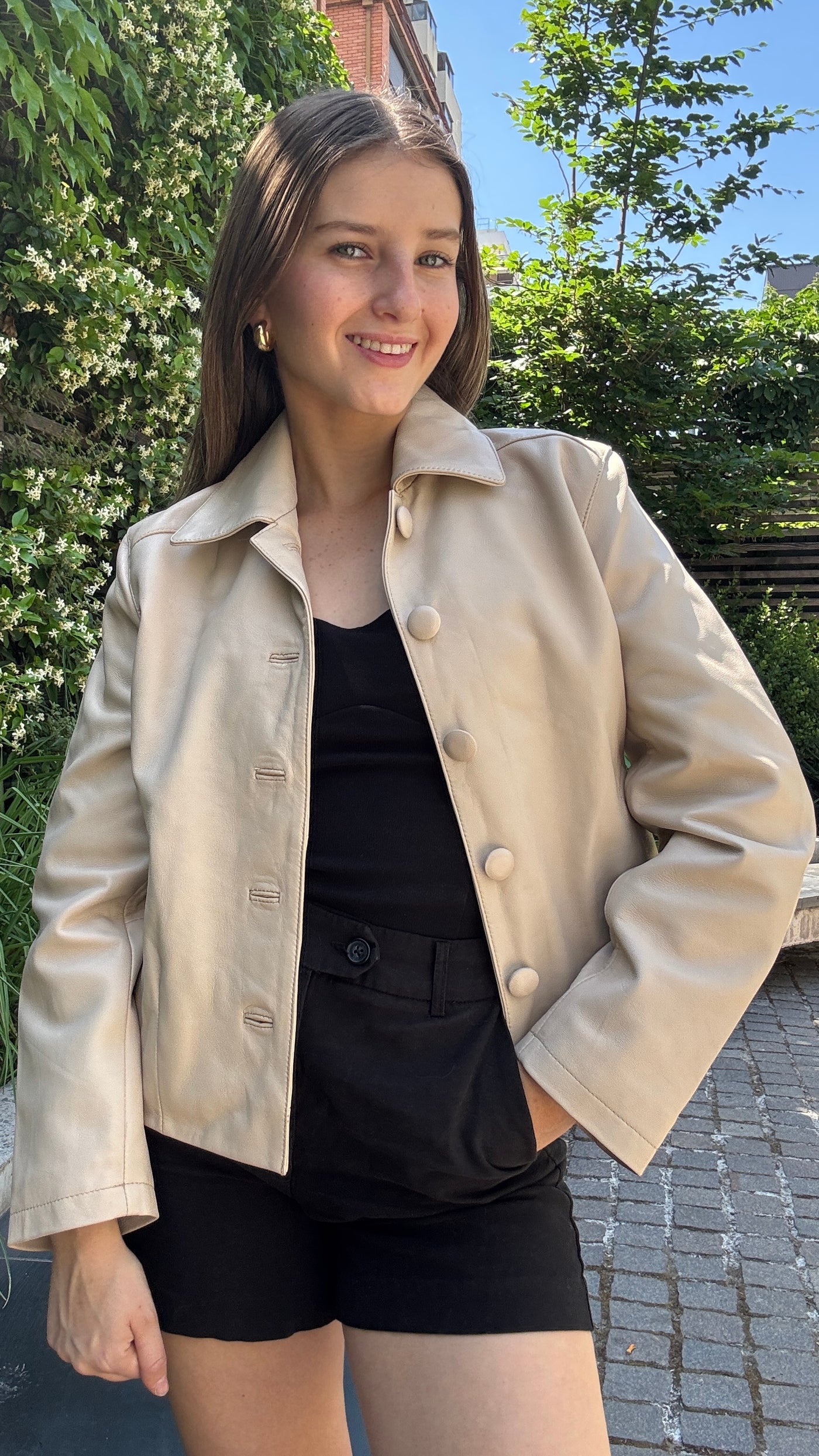 Chaqueta Cuero Constanza Hueso