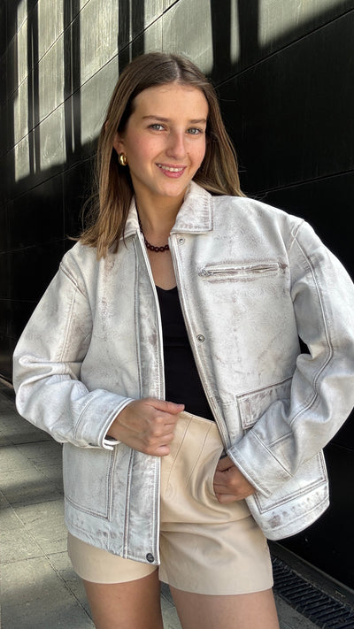 Chaqueta Cuero Dicomo Blanco/Taupe wax