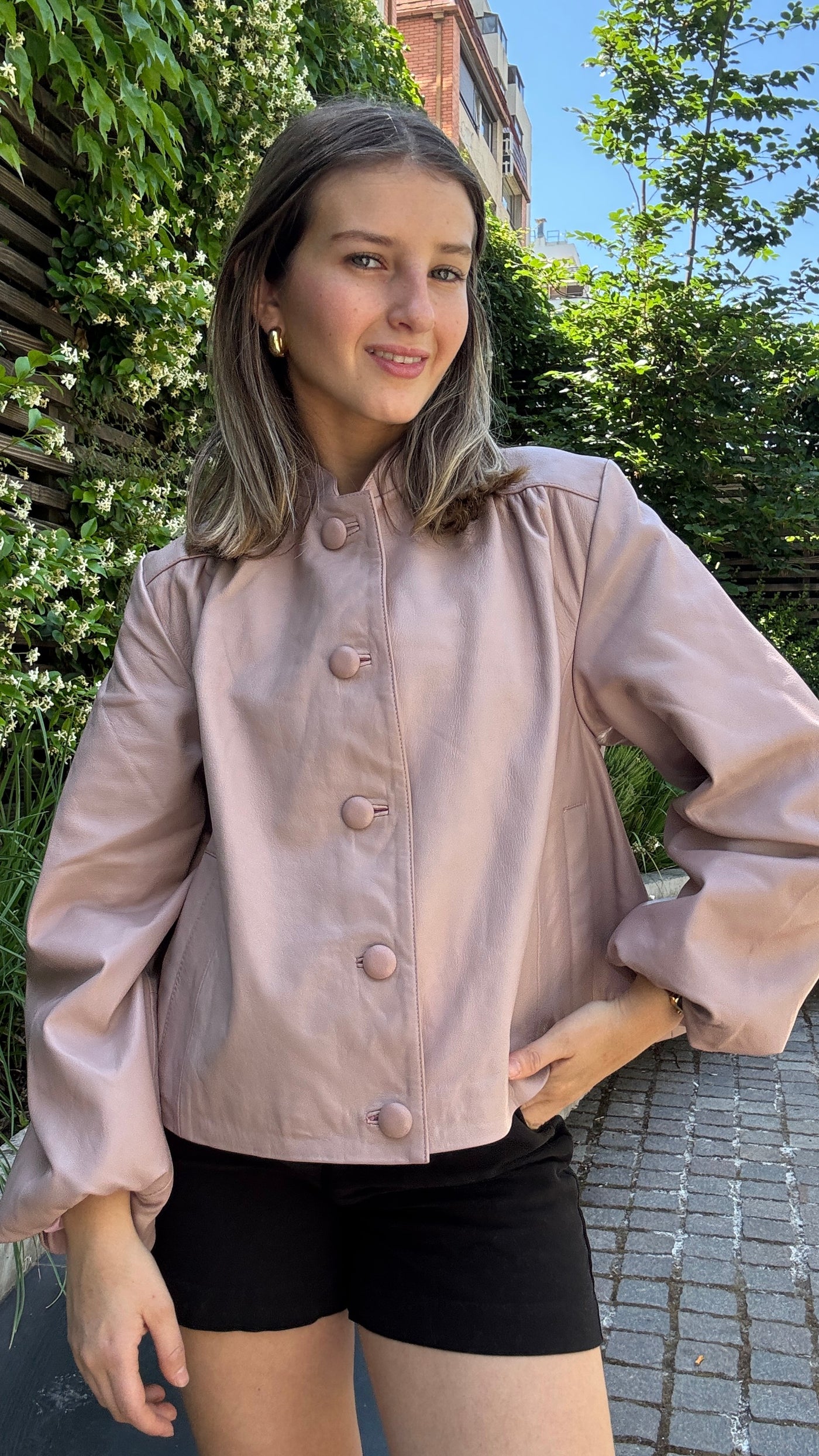 Chaqueta Cuero Kara Palo Rosa