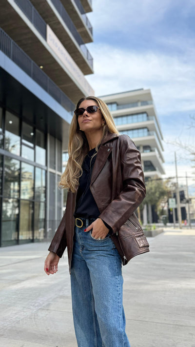 Chaqueta Cuero Biarritz Tabaco