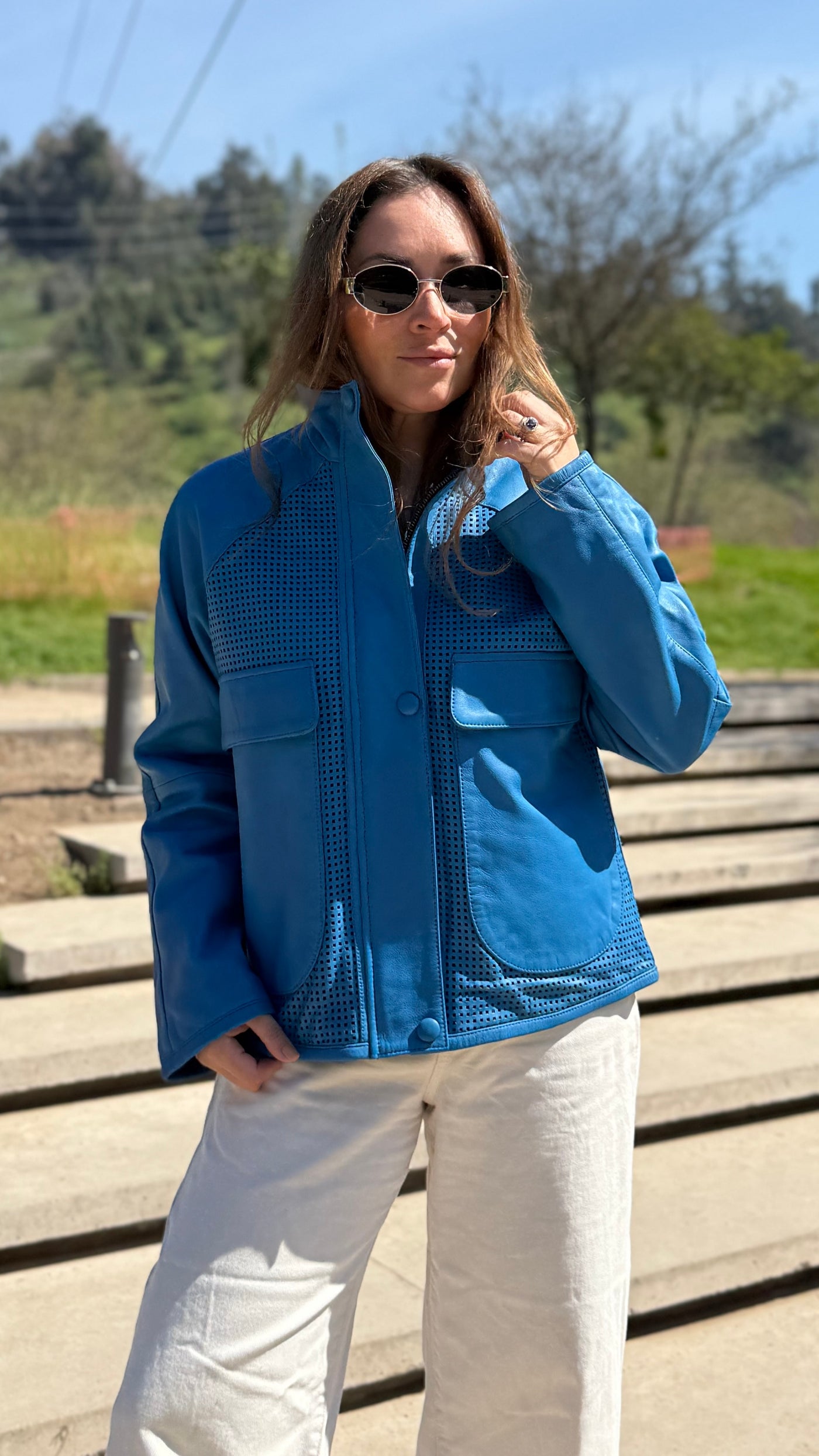 Pre-compra Chaqueta Cuero Natal Azulino Oversize