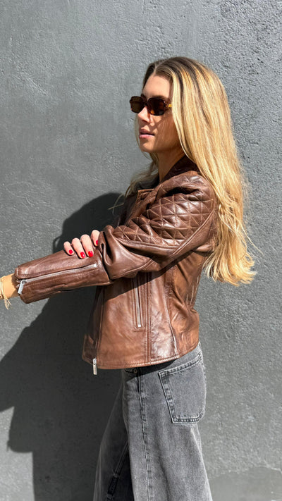 Chaqueta Cuero Pompeya Tabaco
