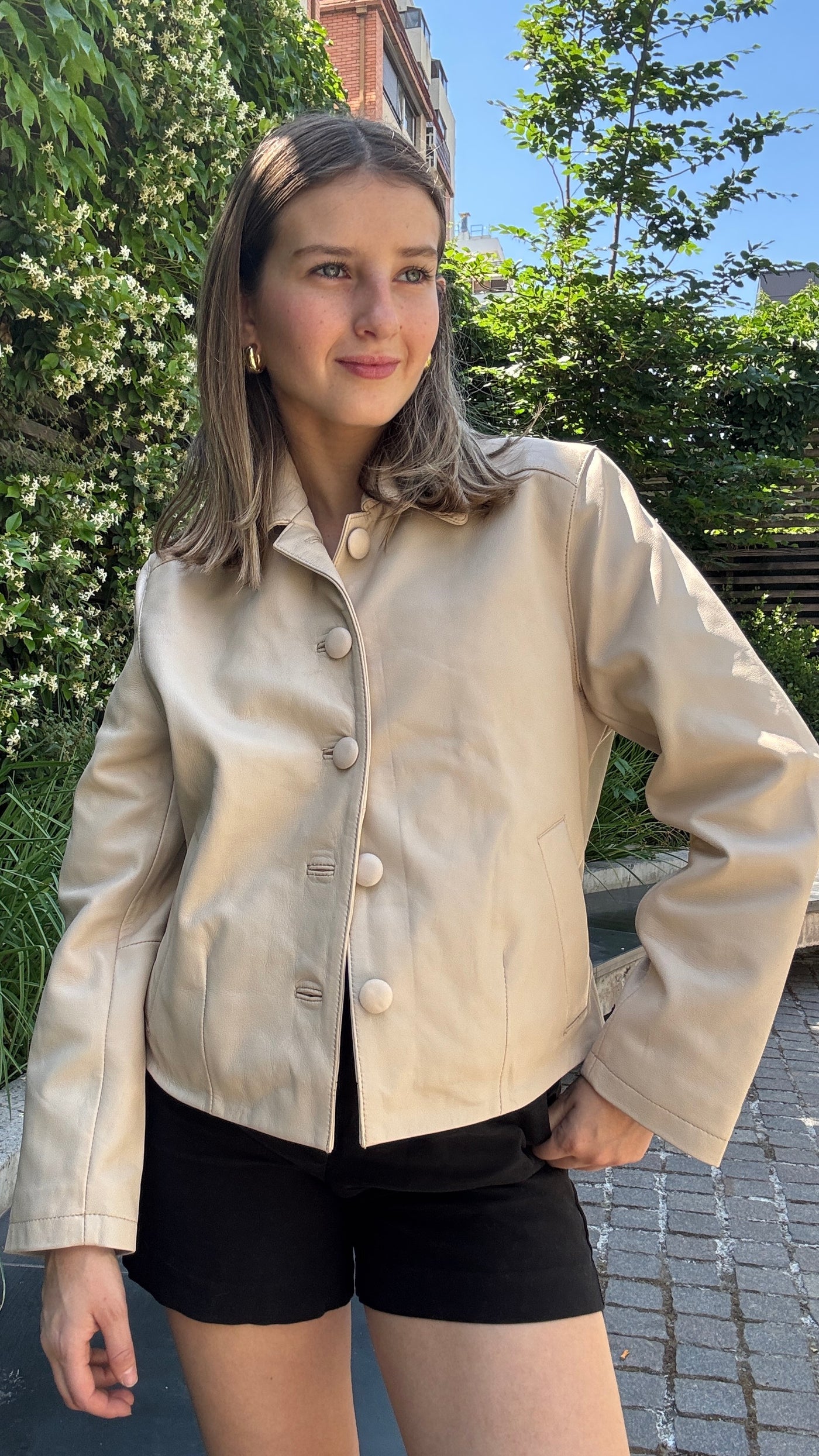 Chaqueta Cuero Constanza Hueso