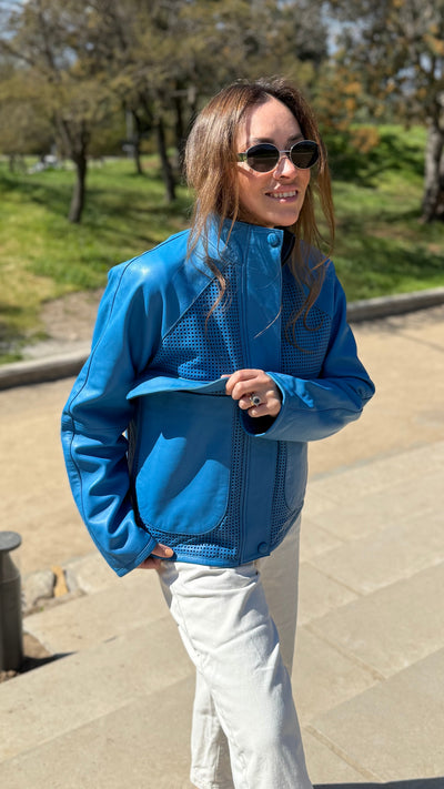 Pre-compra Chaqueta Cuero Natal Azulino Oversize